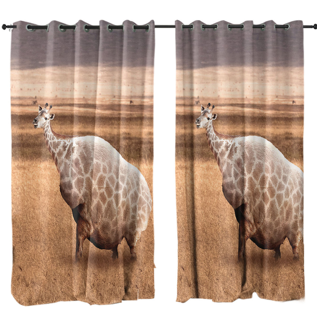 Funny Animals Art Fat Giraffe Window Curtains