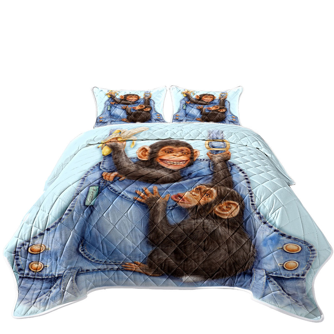 Funny Animals Painting Chimpanzees Overall Coverlet