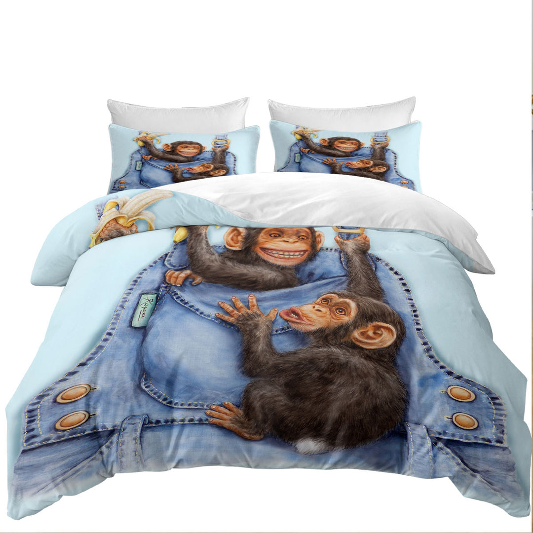 Funny Animals Painting Chimpanzees Overall Coverlets