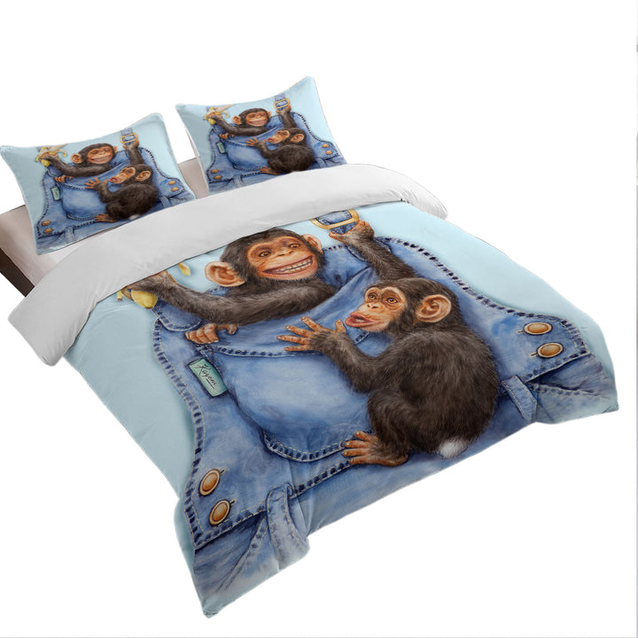 Funny Animals Painting Chimpanzees Overall Duvet Cover Coverlets