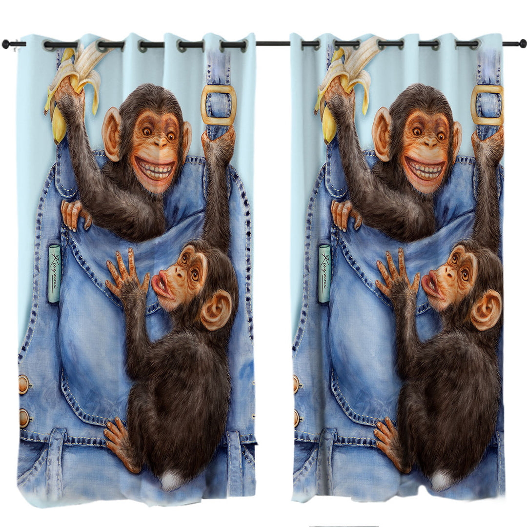 Funny Animals Painting Chimpanzees Overall Made to Measure Curtains