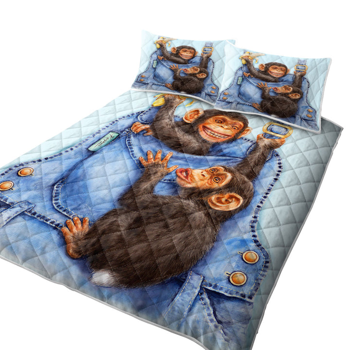 Funny Animals Painting Chimpanzees Overall Quilts