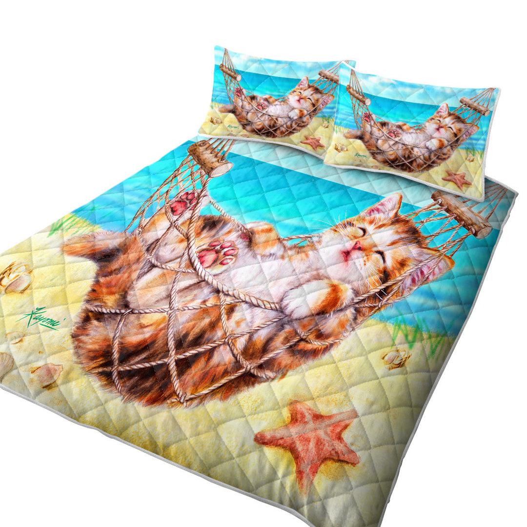 Funny Art Designs for Children Kitten Beach Time Coverlet