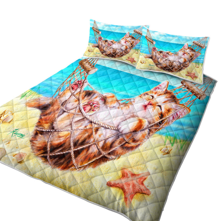 Funny Art Designs for Children Kitten Beach Time Coverlet
