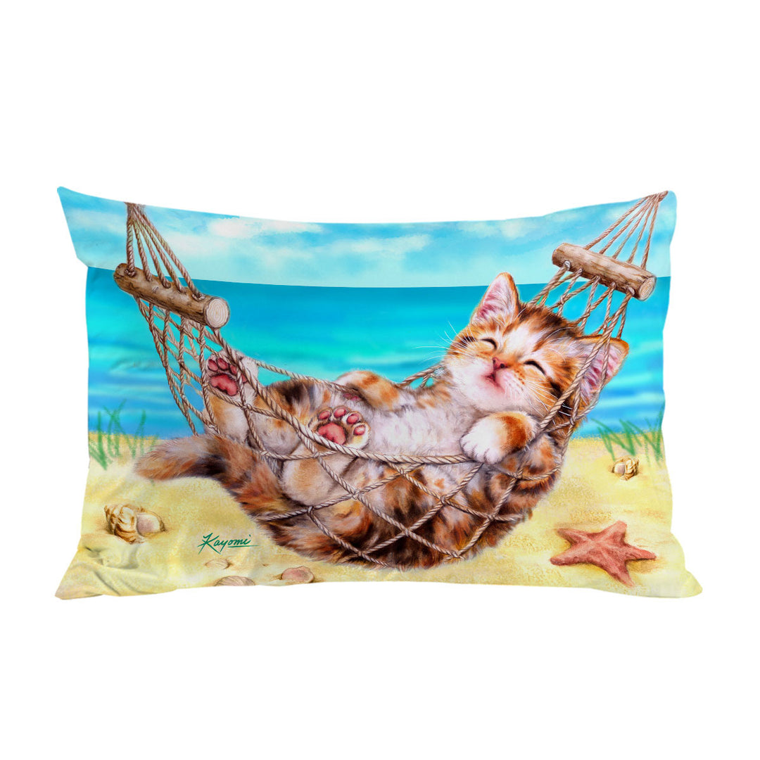 Funny Art Designs for Children Kitten Beach Time Custom Pillow Cases