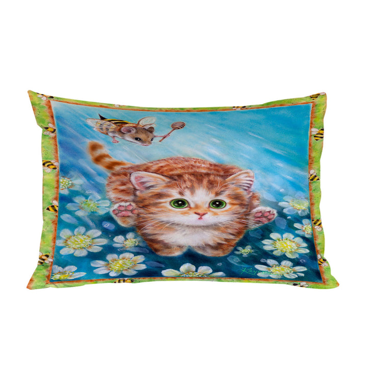 Funny Art Designs for Children Kitten vs Bee Mouse Pillowcases
