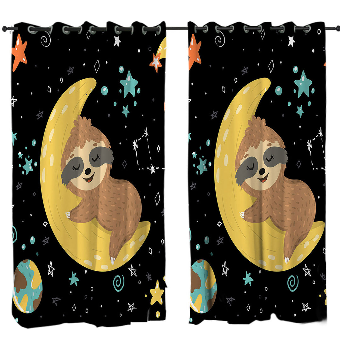 Funny Astronaut Sloth Sleeping on the Moon Drapes for Living Room