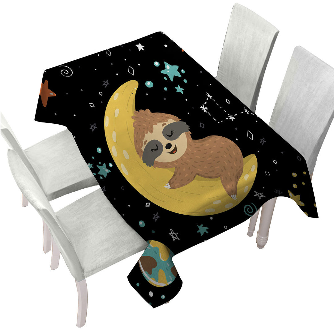 Funny Astronaut Sloth Sleeping on the Moon Tablecloths