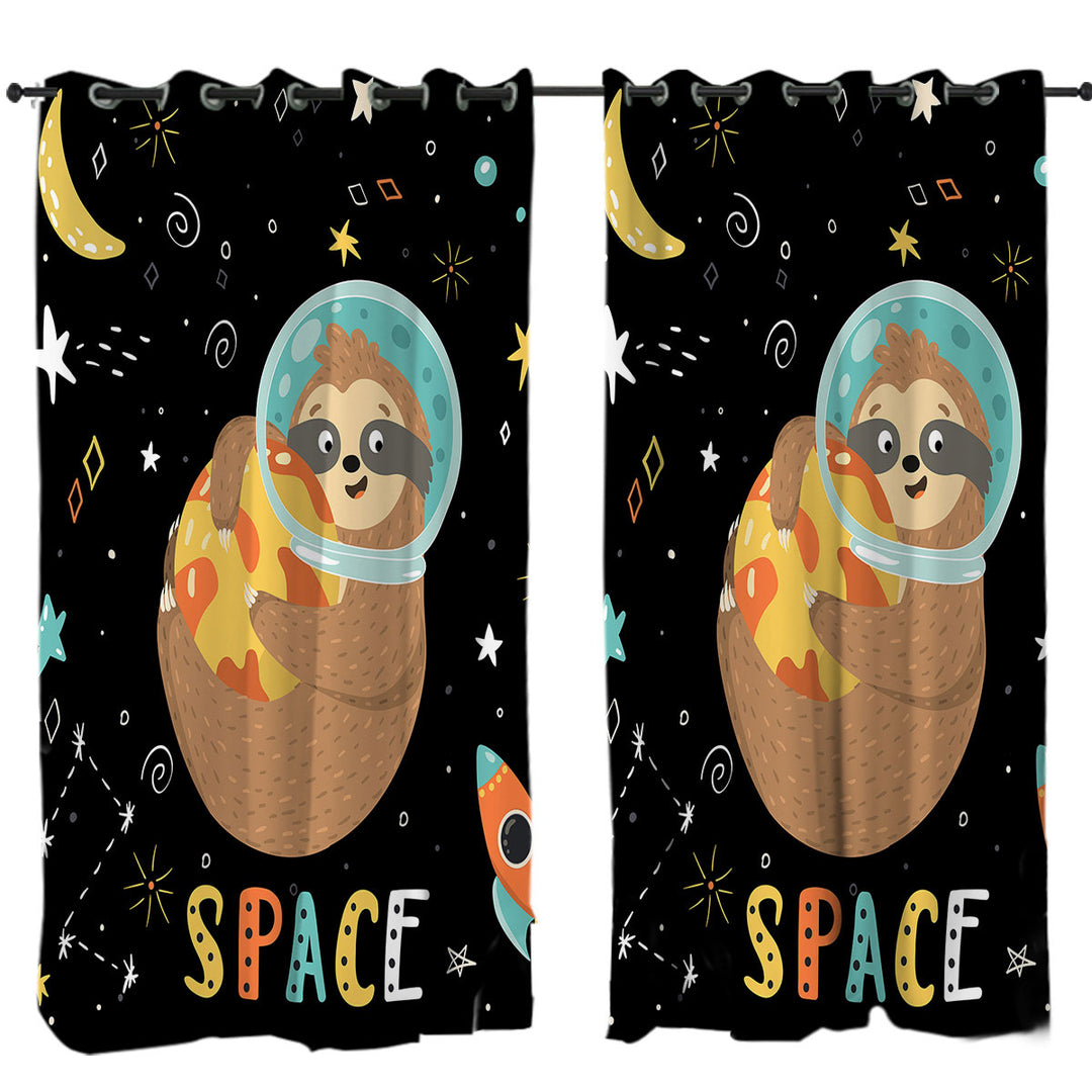Funny Astronaut Sloth in Space Curtains