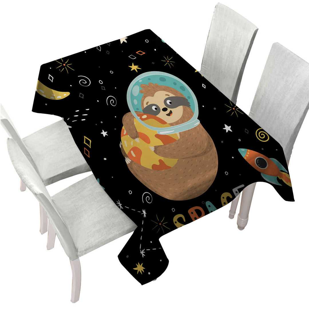 Funny Astronaut Sloth in Space Tablecloth
