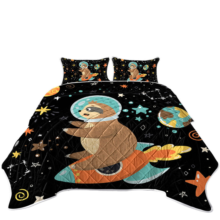 Funny Astronaut Sloth on a Rocket California King Quilt Sets