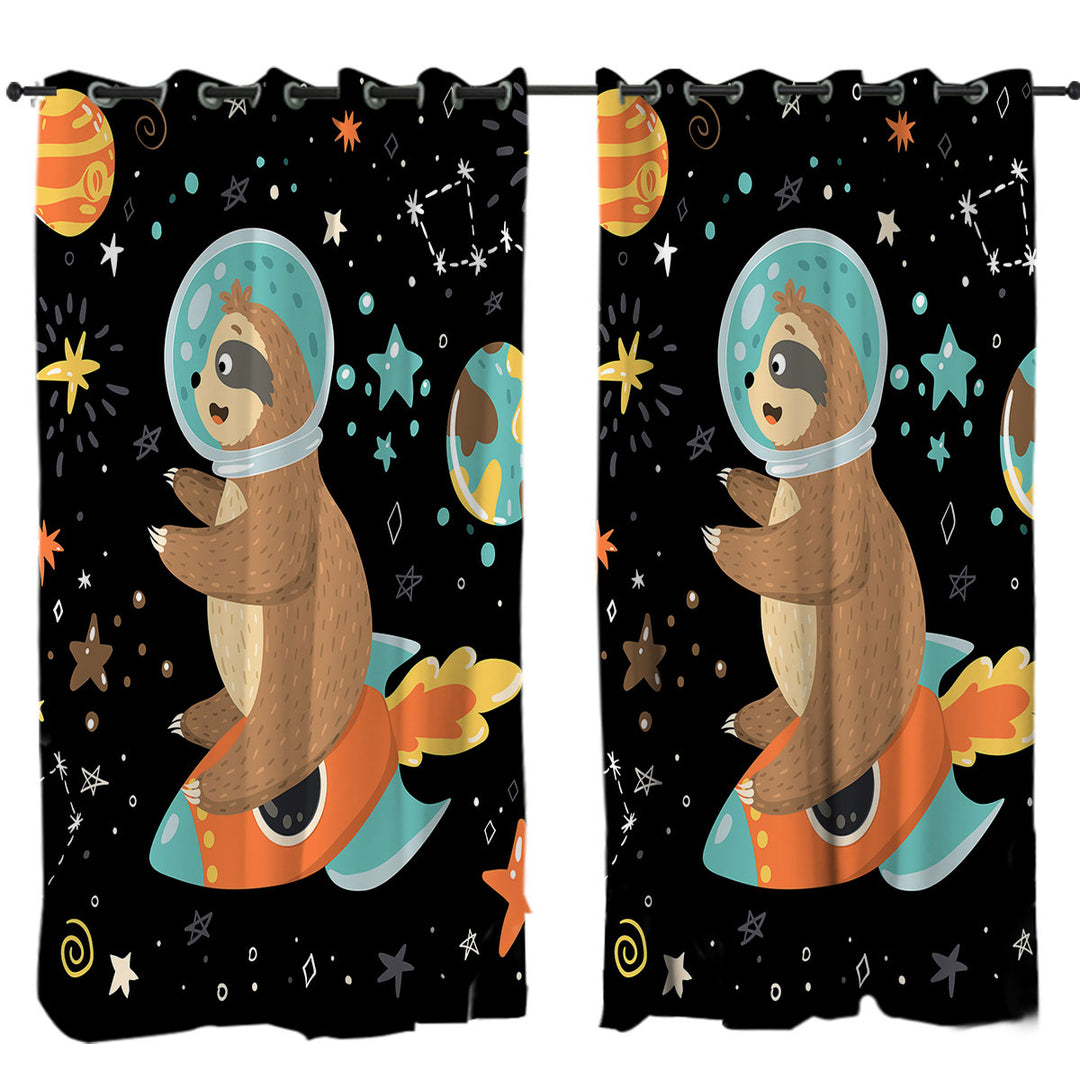 Funny Astronaut Sloth on a Rocket Drapery