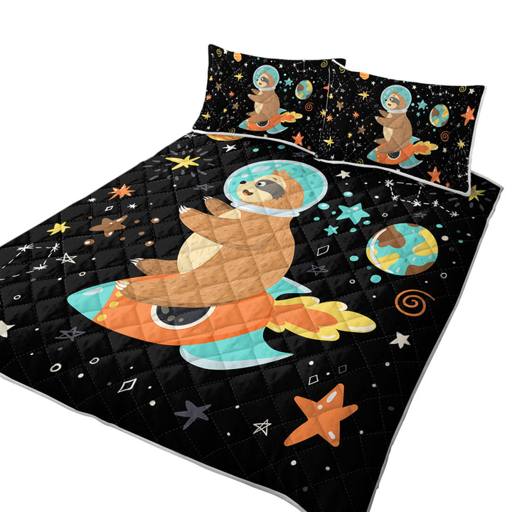 Funny Astronaut Sloth on a Rocket King Size Quilt Sets