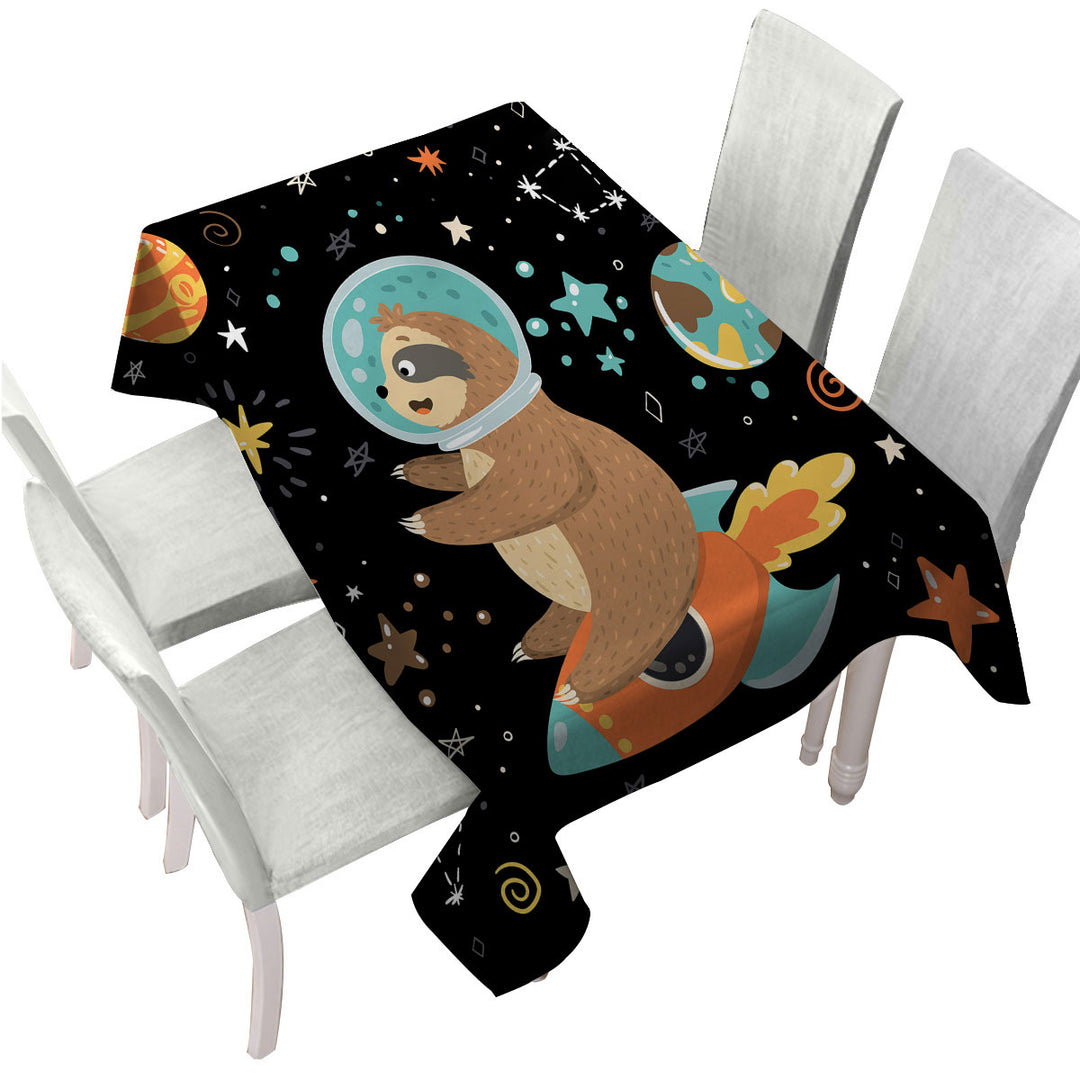 Funny Astronaut Sloth on a Rocket Table Cover