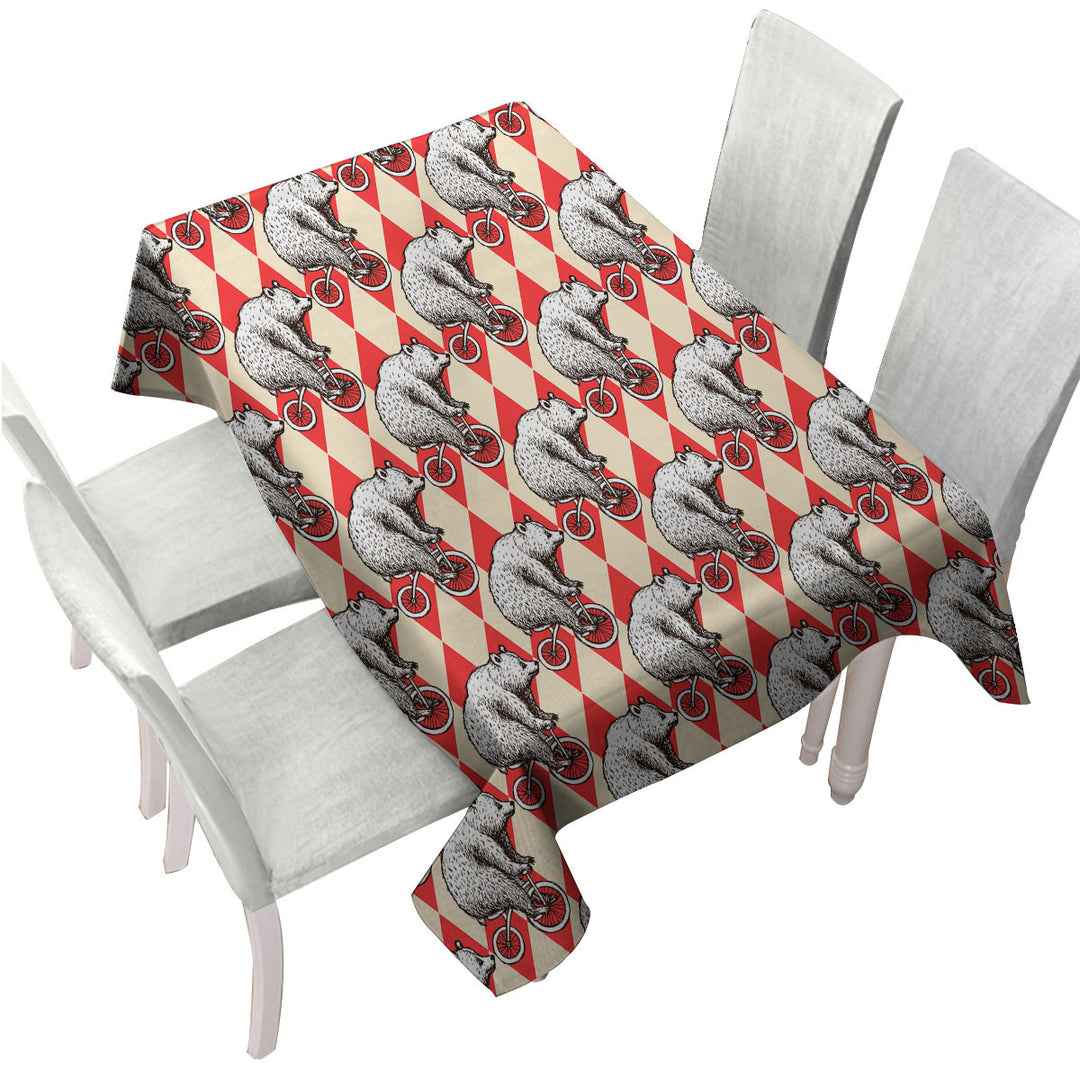 Funny Bear Riding a Bicycle Tablecloths