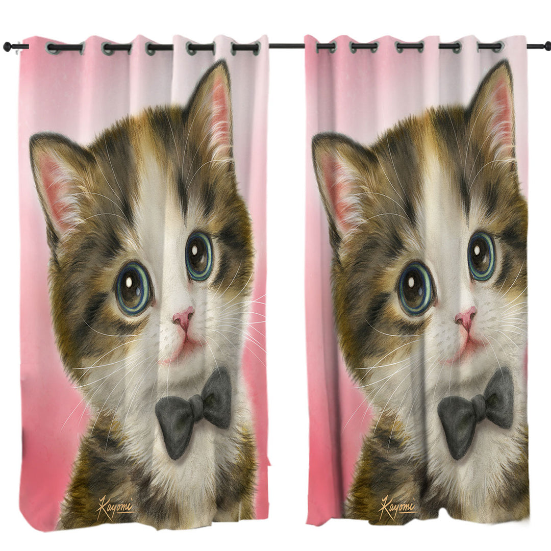 Funny Cat Art Adorable Gentleman Kitten Drapes for Living Room