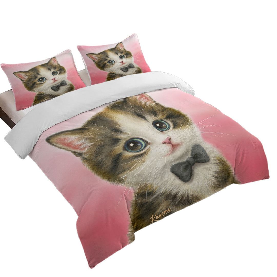 Funny Cat Art Adorable Gentleman Kitten Duvet Cover set