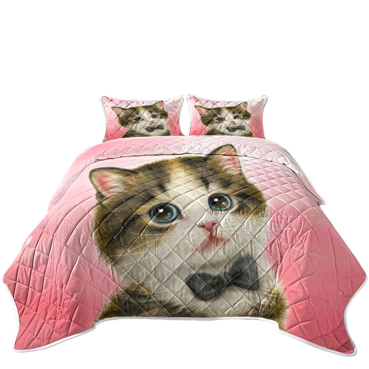Funny Cat Art Adorable Gentleman Kitten Quilt