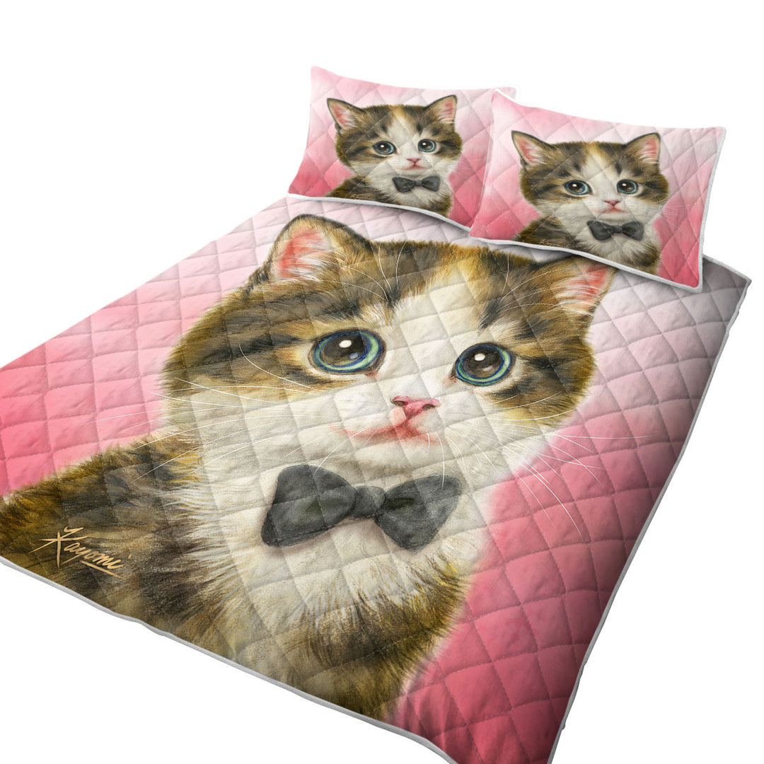 Funny Cat Art Adorable Gentleman Kitten Quilts
