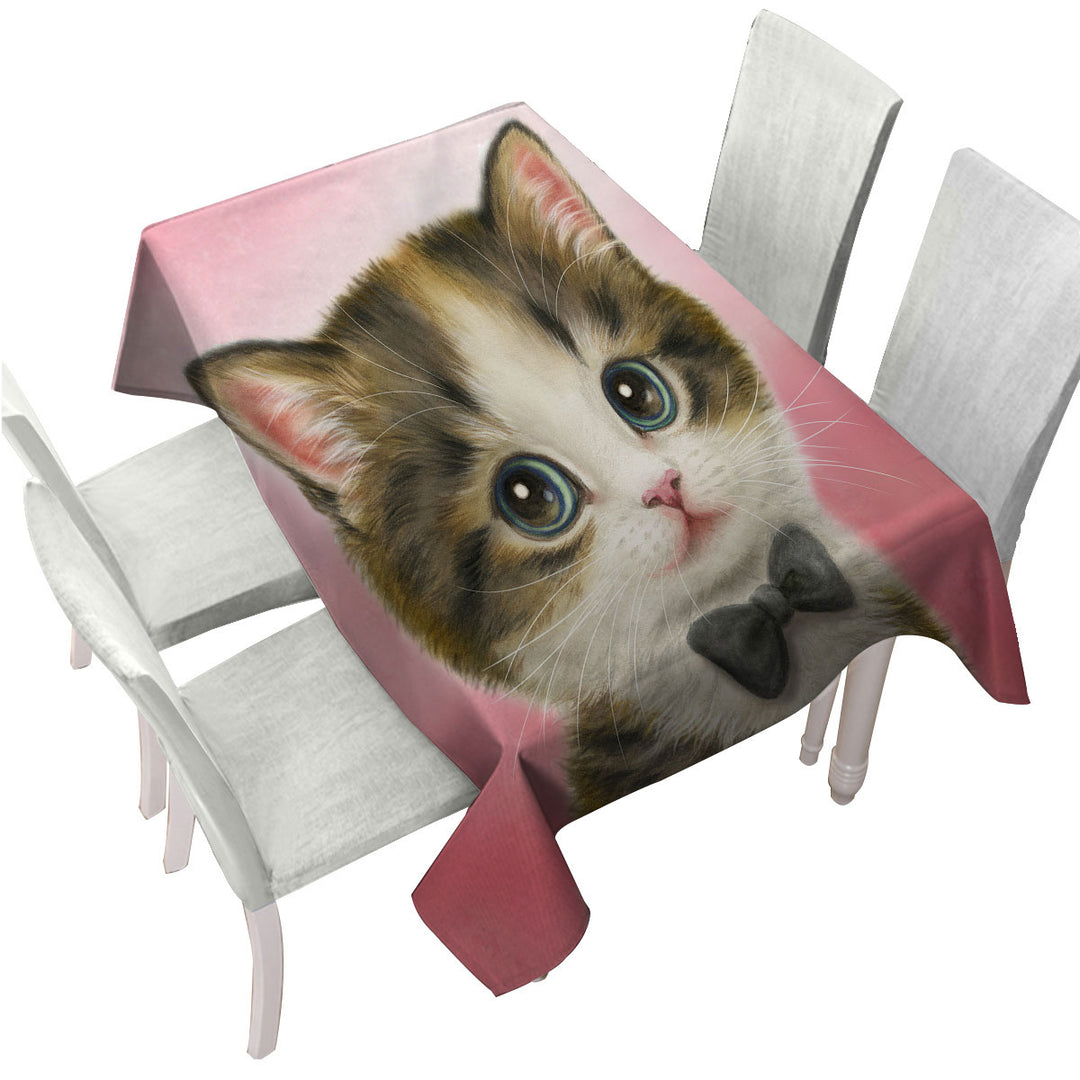Funny Cat Art Adorable Gentleman Kitten Tablecloths