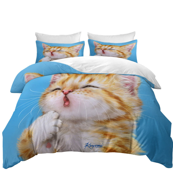 Funny Cat Art Paintings Yawning Ginger Kitten King Quilt Cover