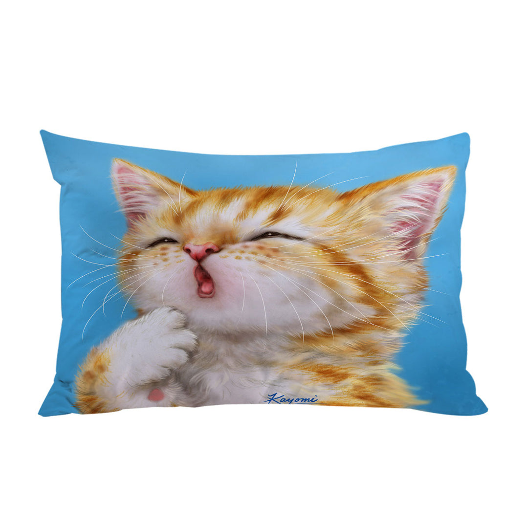 Funny Cat Art Paintings Yawning Ginger Kitten Pillowcase