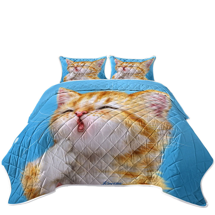 Funny Cat Art Paintings Yawning Ginger Kitten Quilt