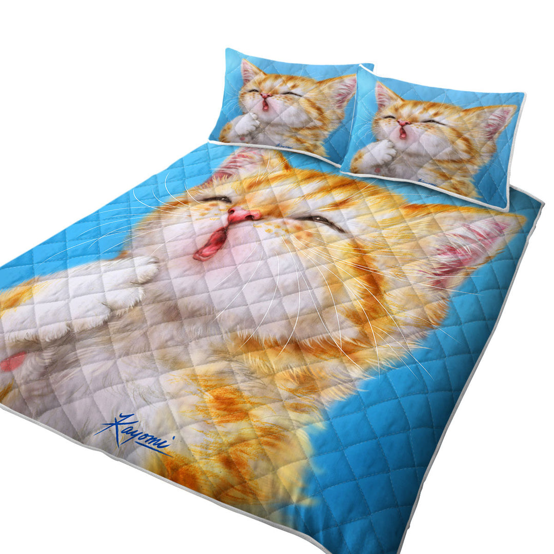 Funny Cat Art Paintings Yawning Ginger Kitten Quilts