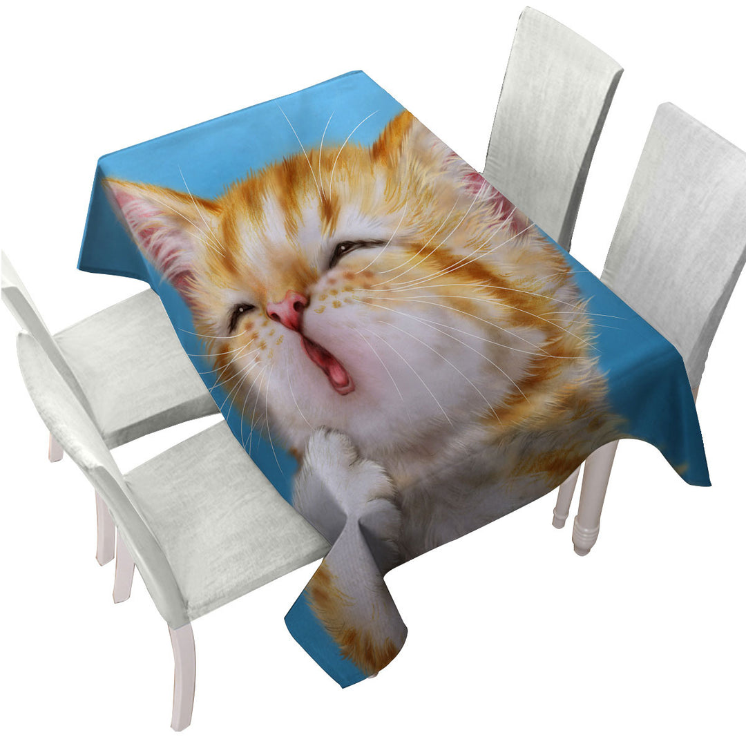 Funny Cat Art Paintings Yawning Ginger Kitten Tablecloth