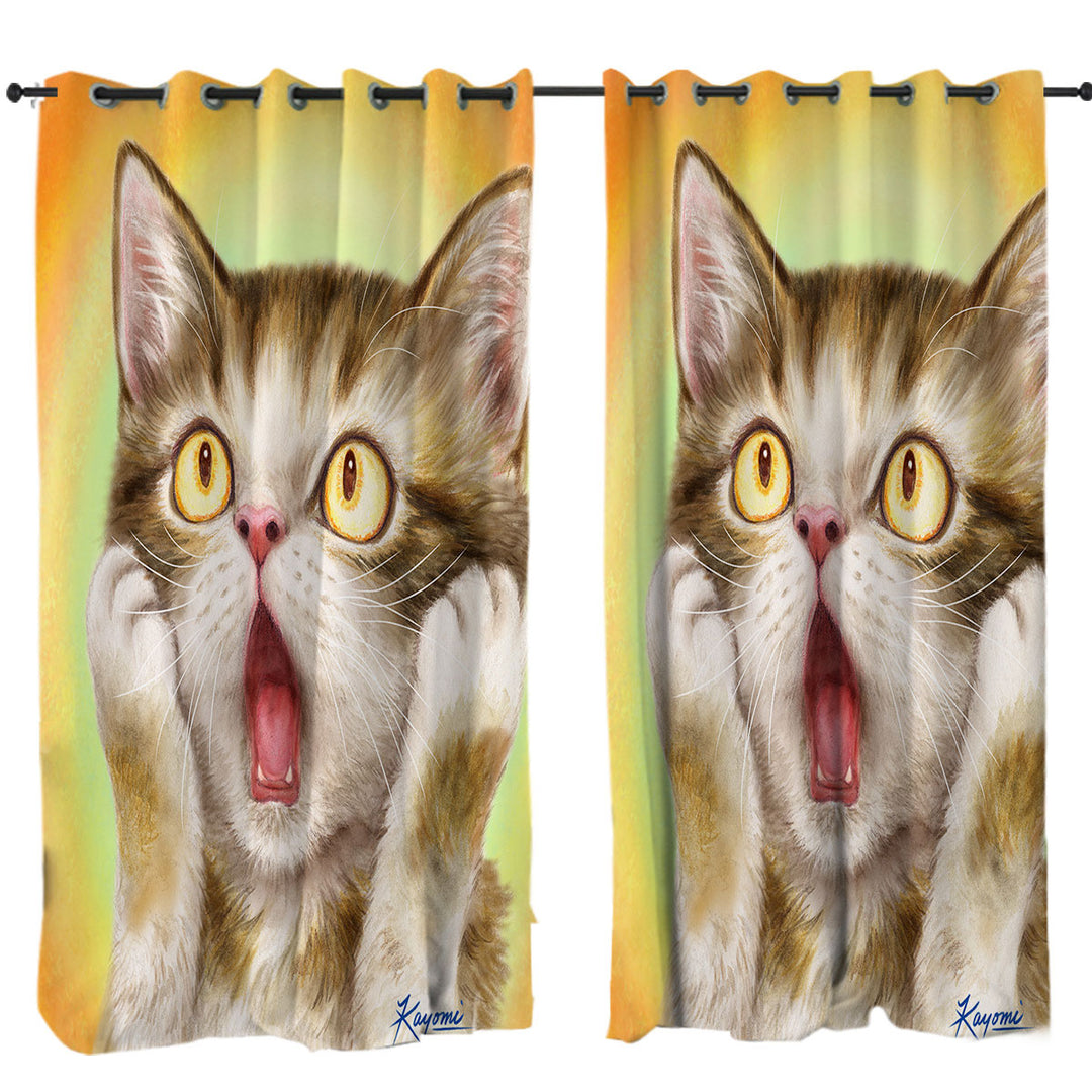 Funny Cat Designs Freaked Out Kitten Curtains