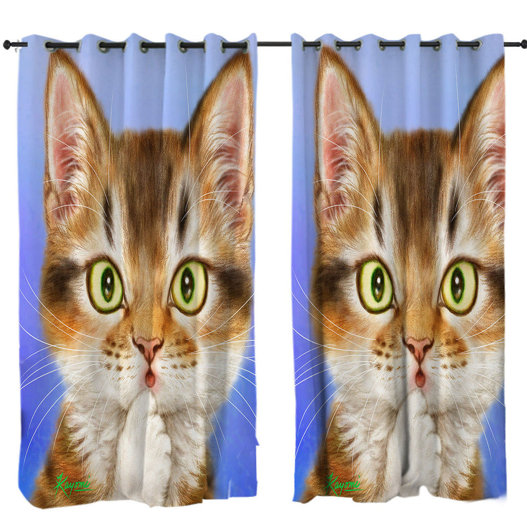 Funny Cat Faces Drawings Surprised Kitten Curtain