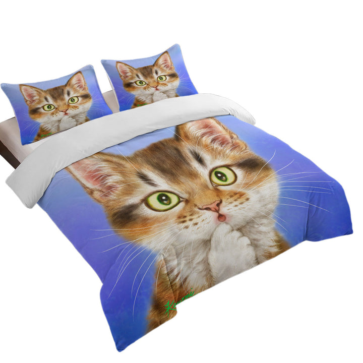 Funny Cat Faces Drawings Surprised Kitten Duvet Cover