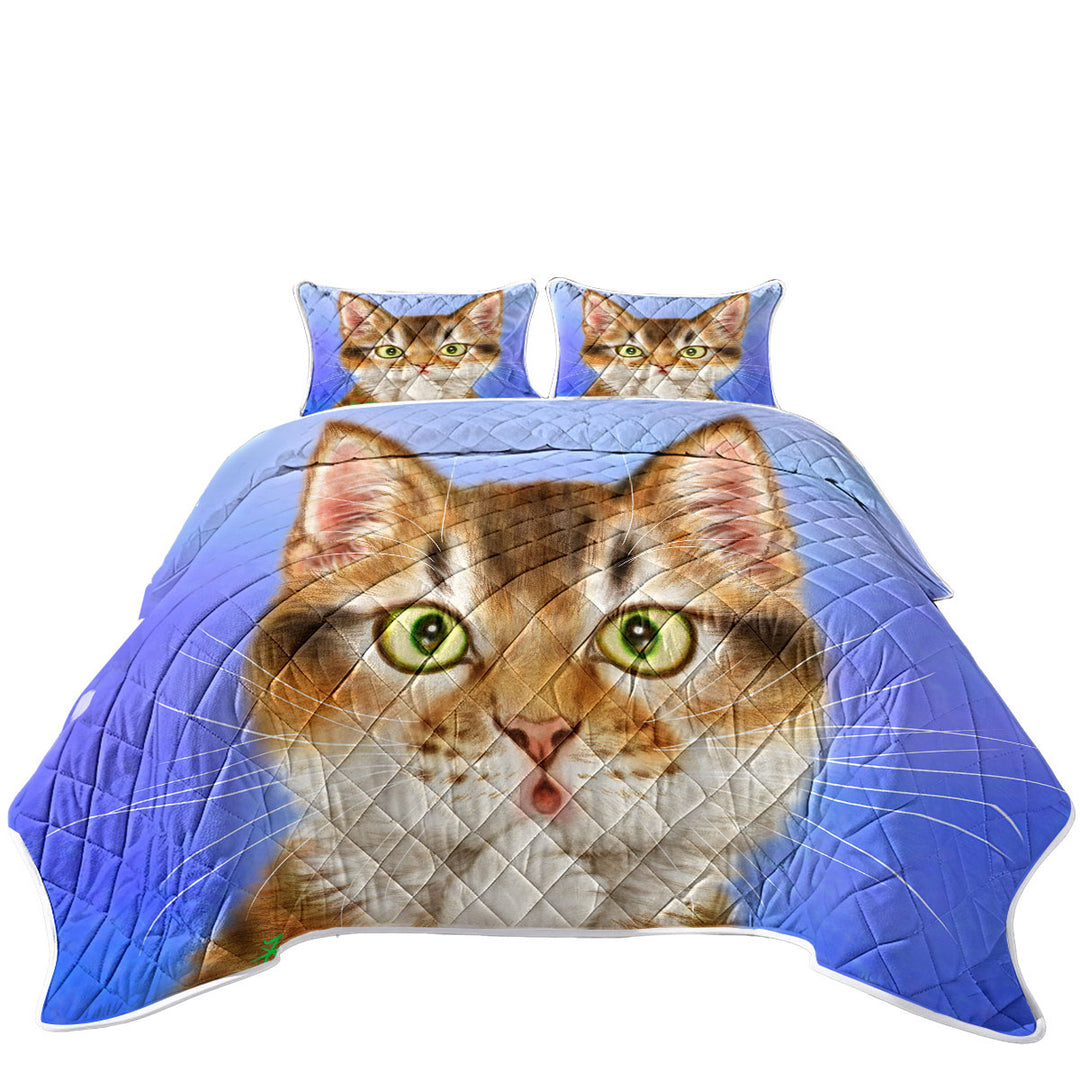 Funny Cat Faces Drawings Surprised Kitten King Quilt