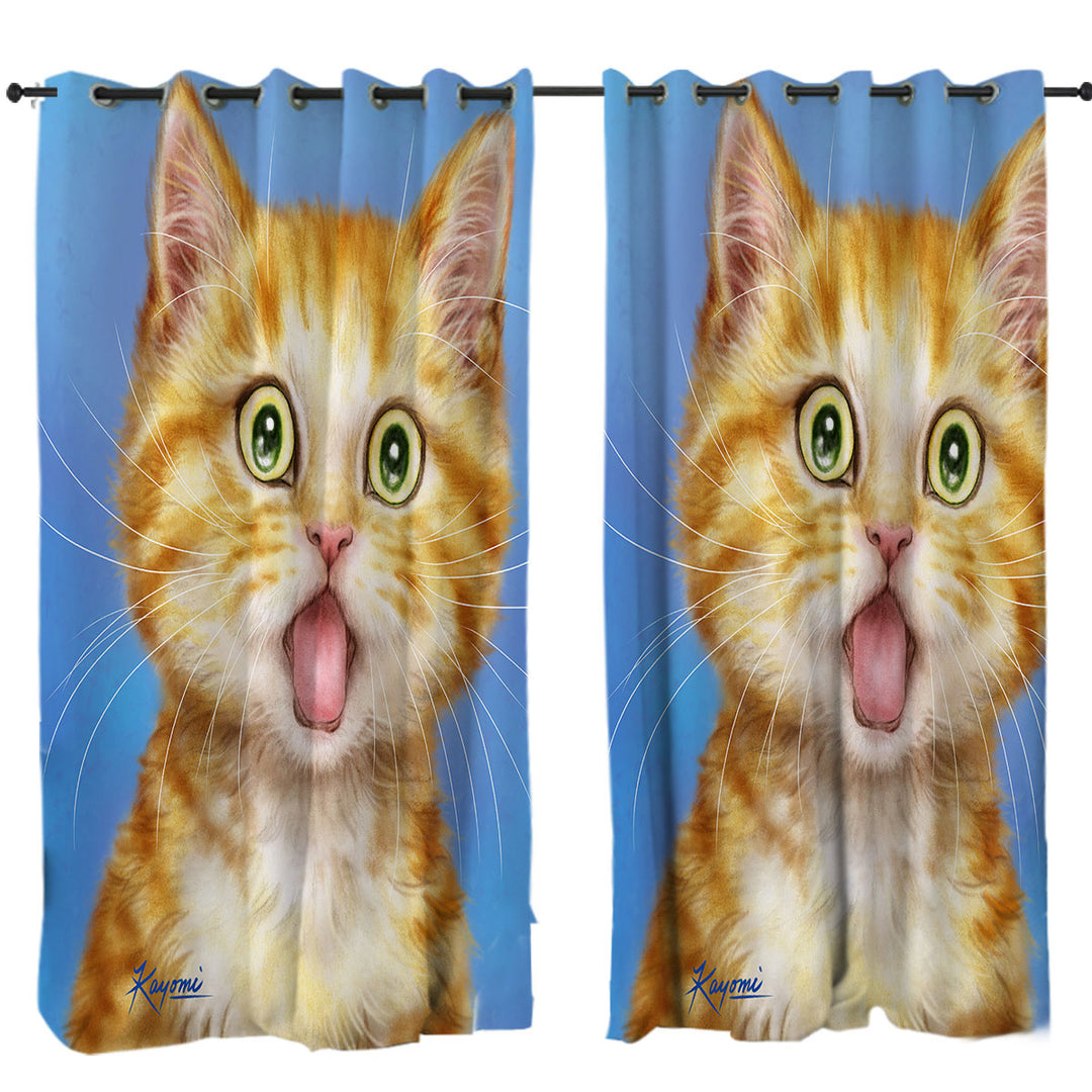 Funny Cat Ginger Kitten is in Shock Drapes and Curtains