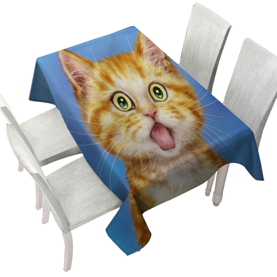Funny Cat Ginger Kitten is in Shock Table Cover