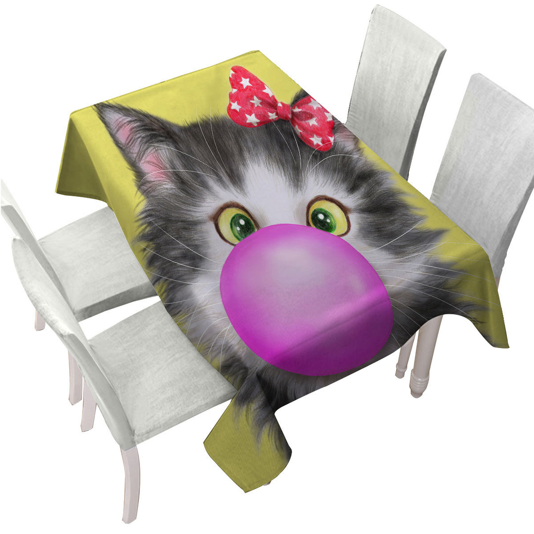 Funny Cat Prints Bubble Gum Girl Kitten Tablecloth