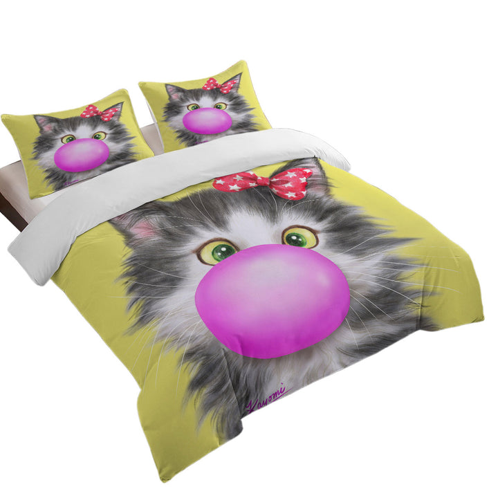 Funny Cat Prints Bubble Gum Girl Kitten Twin Duvet Covers