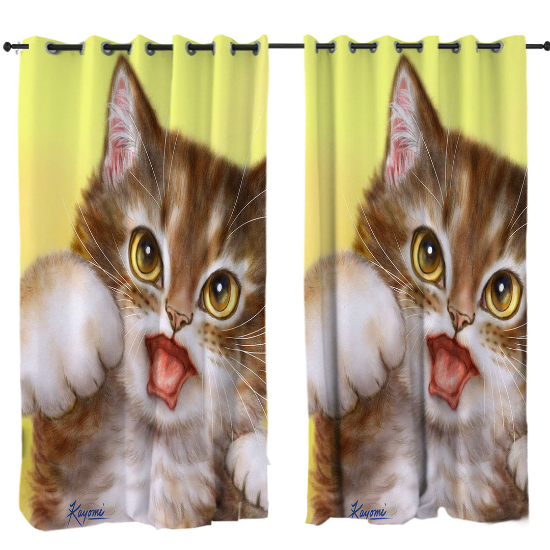 Funny Cats Aggressive Cute Little Kitty Curtains
