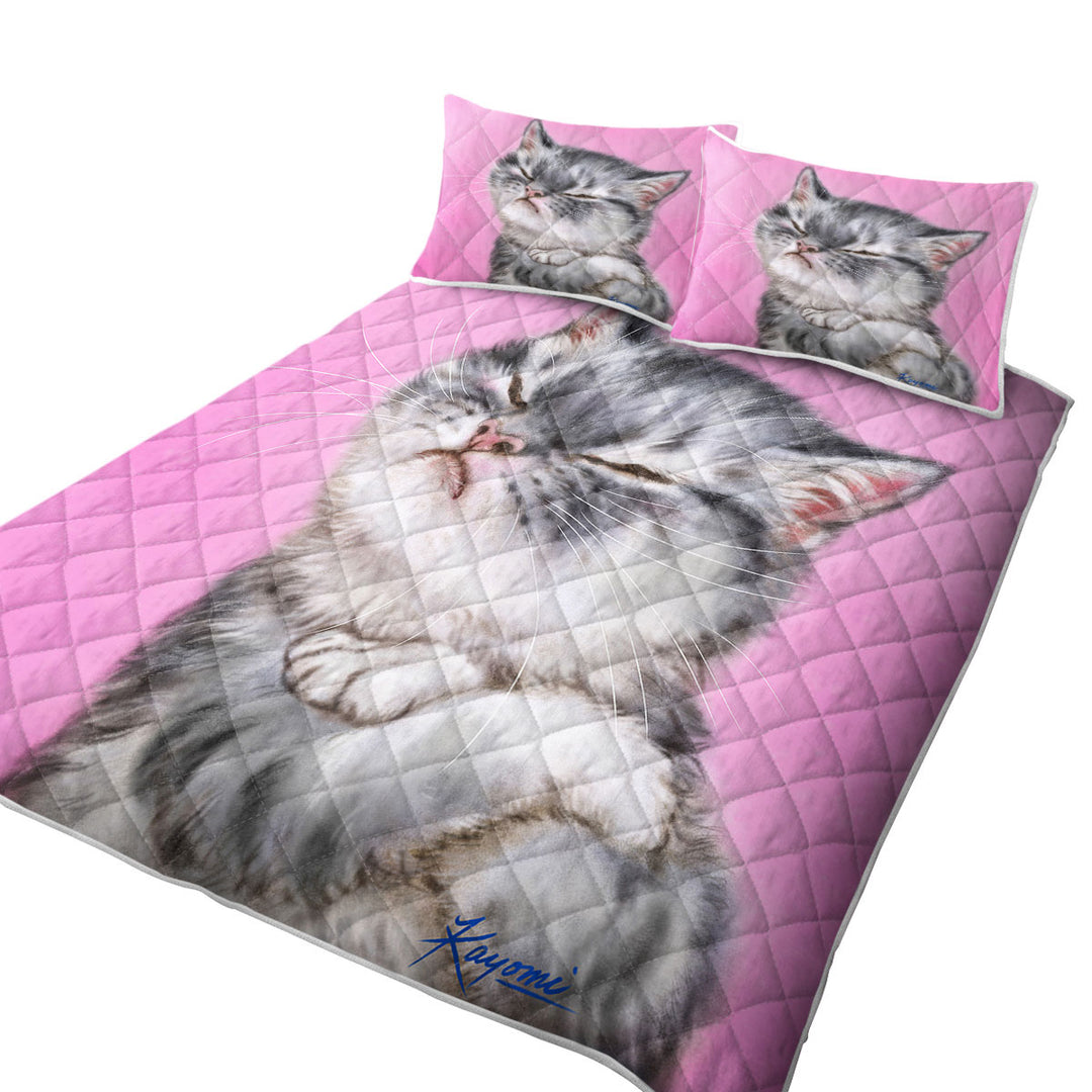 Funny Cats Angry Grey Tabby Kitty Cat Quilt
