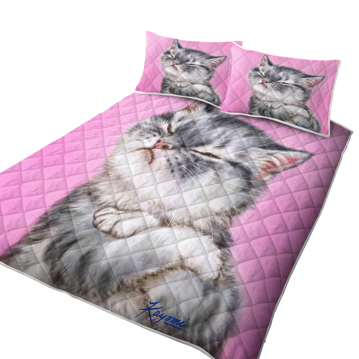 Funny Cats Angry Grey Tabby Kitty Cat Quilt