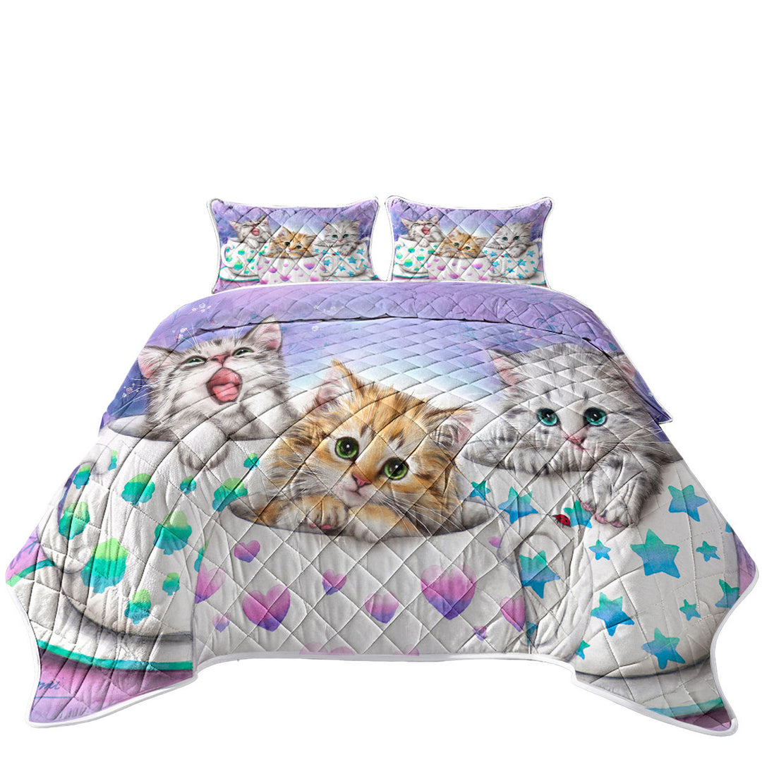 Funny Cats Art Coffee Cups with Cute Kittens Coverlet