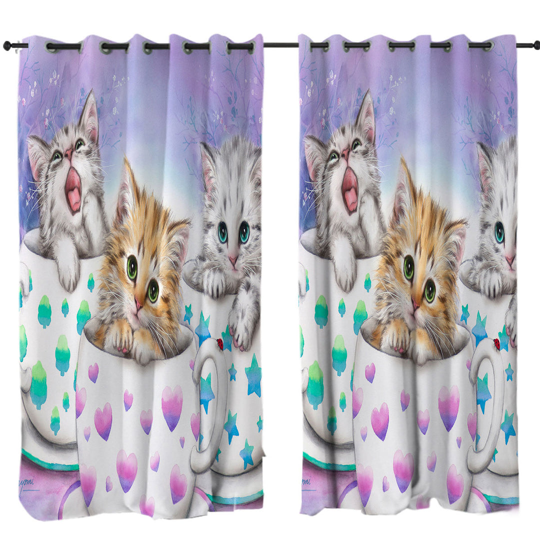 Funny Cats Art Coffee Cups with Cute Kittens Curtain