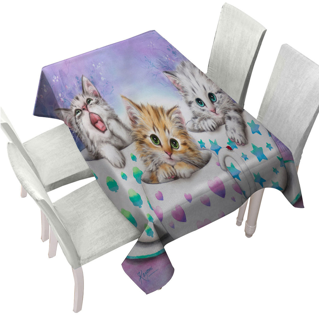 Funny Cats Art Coffee Cups with Cute Kittens Tablecloths