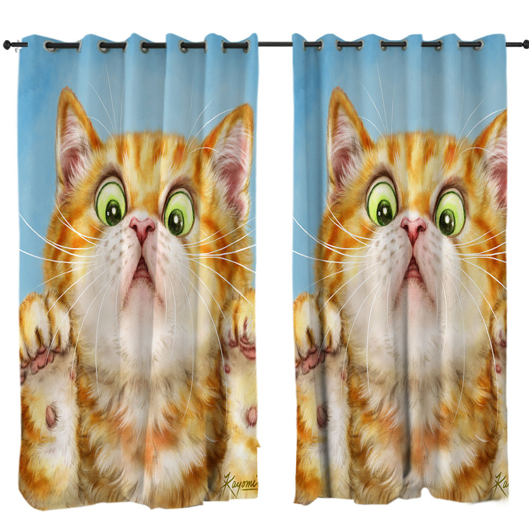 Funny Cats Art Curious Ginger Kitten Drapes and Curtains