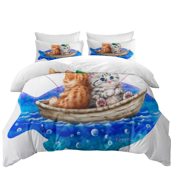 Funny Cats Art Drawing Fishing Buddies Kittens Good Duvet Covers