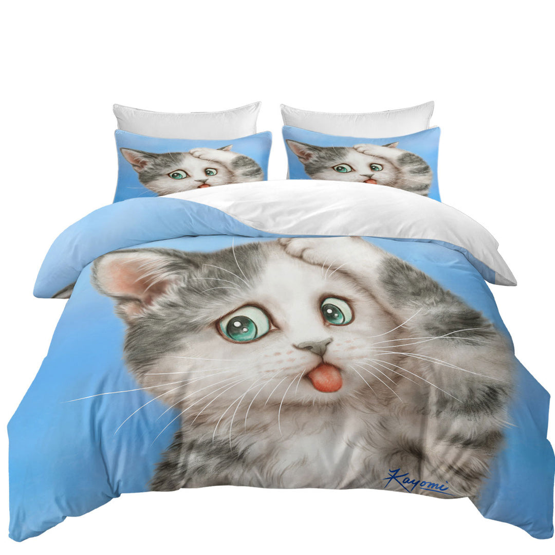 Funny Cats Art Frustrated Grey Kitty Coverlet