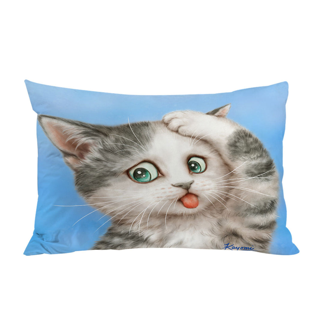 Funny Cats Art Frustrated Grey Kitty Pillow Cases
