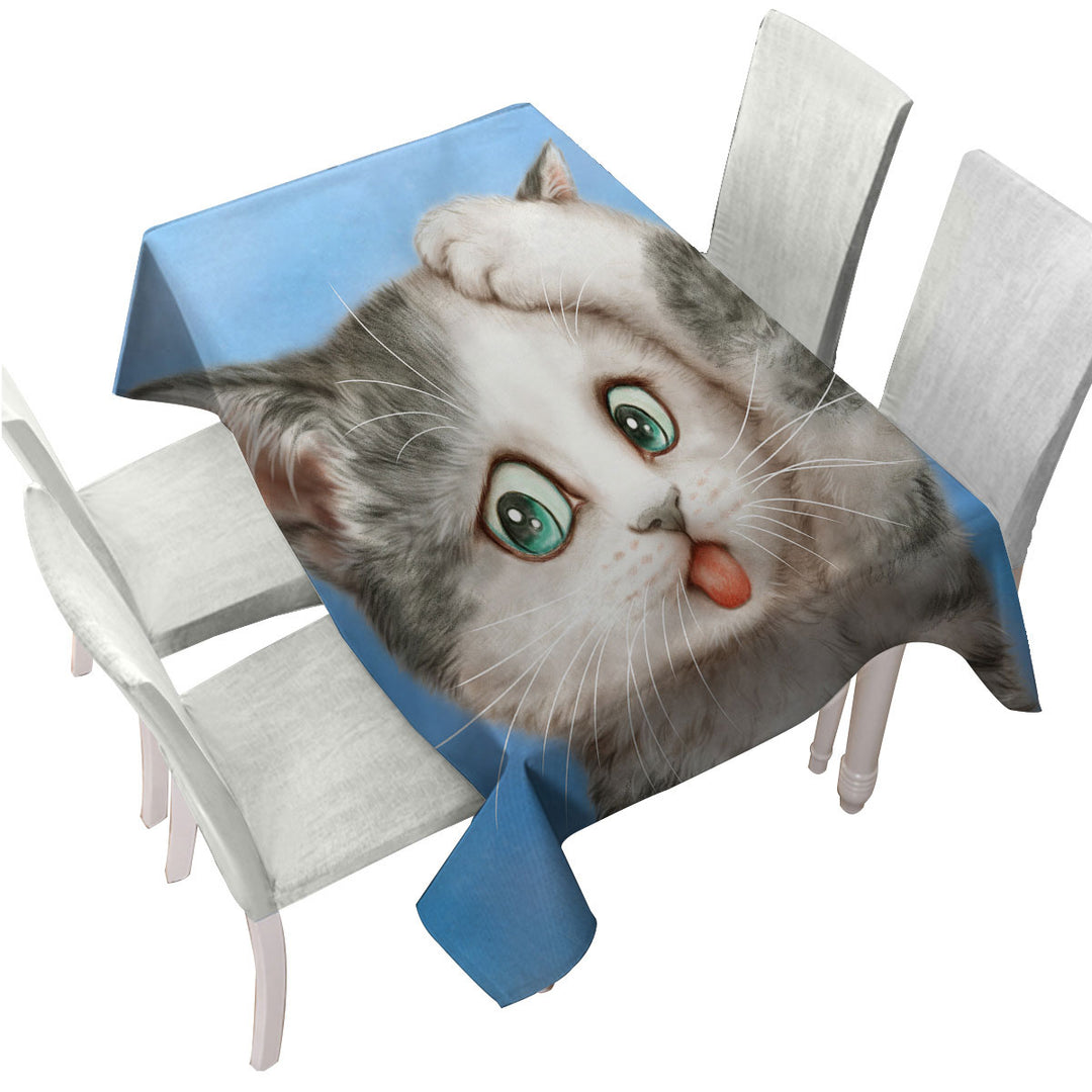 Funny Cats Art Frustrated Grey Kitty Tablecloth