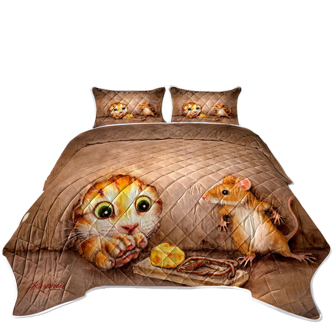 Funny Cats Art Paintings Cat vs Mouse Quilts