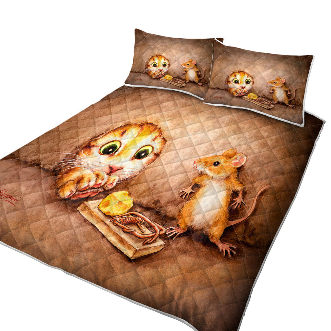 Funny Cats Art Paintings Cat vs Mouse Summer Quilt